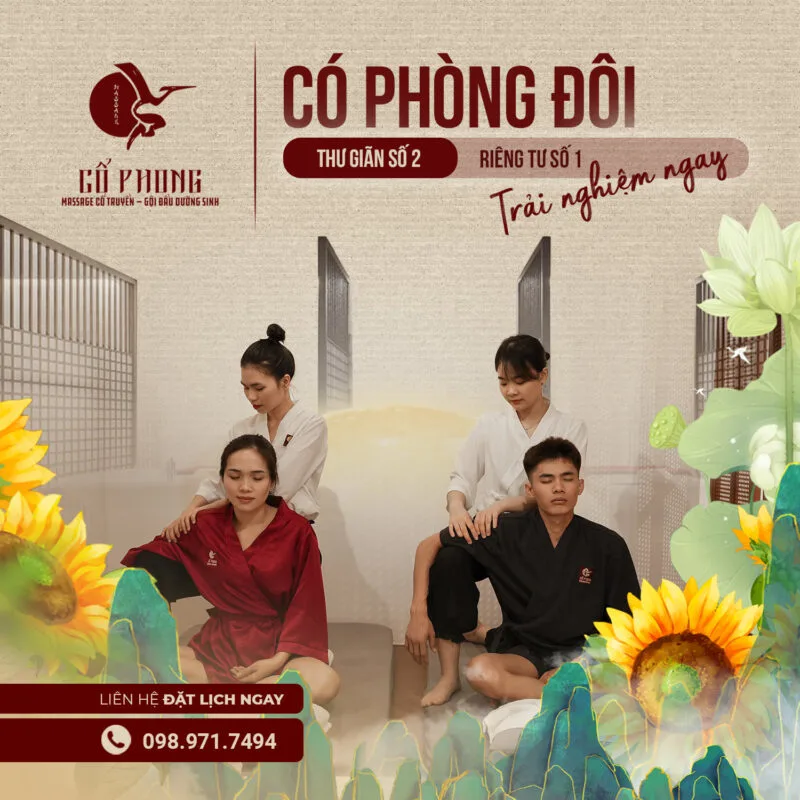 Phòng đôi riêng tư tại Massage Cổ Phong cho hai người cùng thư giãn