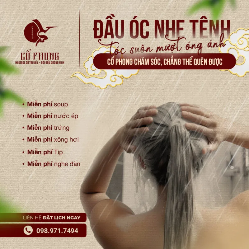 Gội đầu dưỡng sinh cho đầu óc nhẹ tênh, tóc suôn mượt, miễn phí soup, nước ép, trứng, xông hơi và nghe đàn