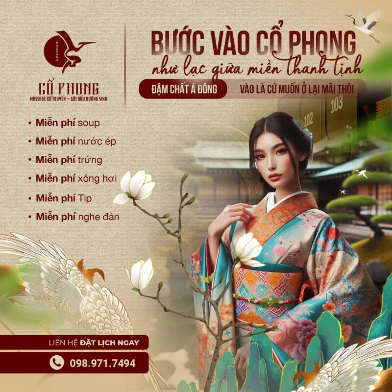 Bước vào Cổ Phong như lạc giữa miền thanh tịnh đậm chất Á Đông, miễn phí soup, nước ép, trứng, xông hơi và nghe đàn
