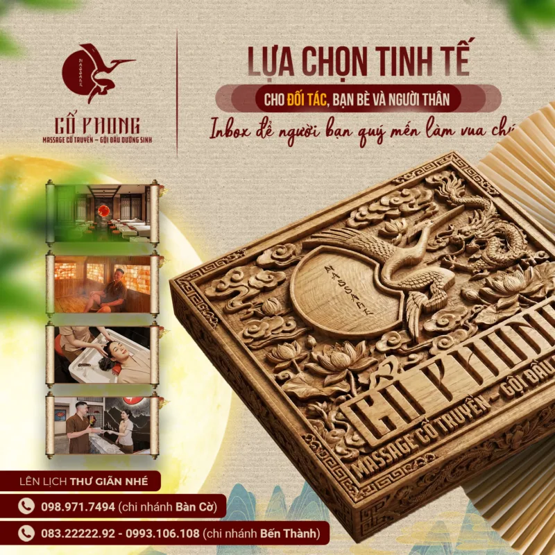 Hộp quà voucher gỗ chạm khắc Massage Cổ Phong - lựa chọn tinh tế cho đối tác, bạn bè và người thân