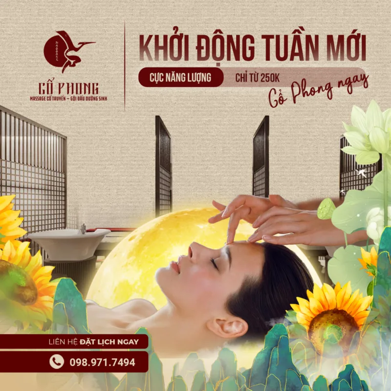 Khởi động tuần mới cực năng lượng chỉ từ 250K với gội đầu dưỡng sinh tại Cổ Phong