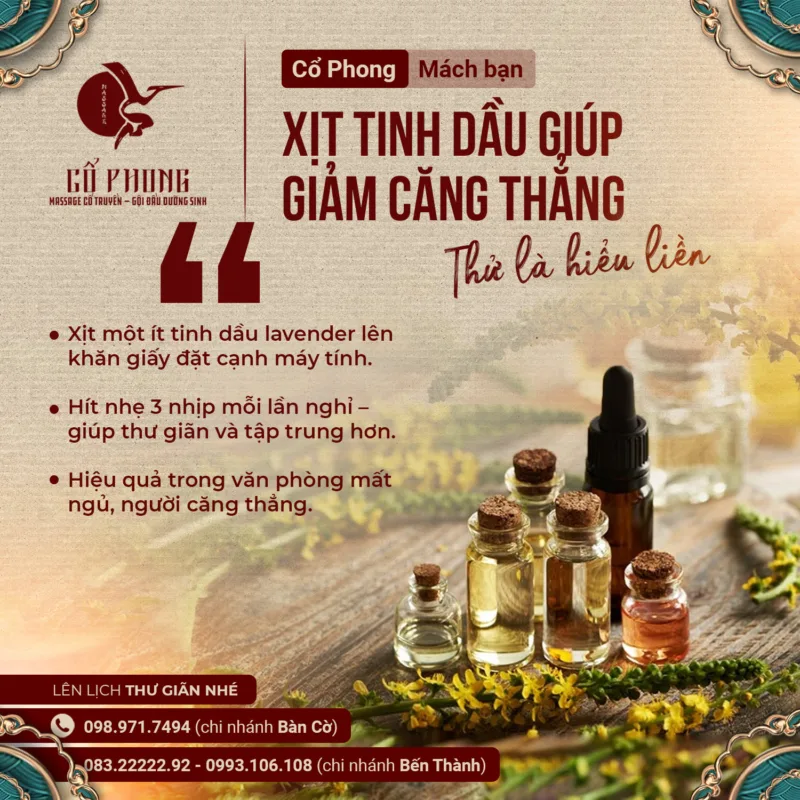 News Cổ Phong mách bạn xịt tinh dầu lavender giúp giảm căng thẳng và tập trung hơn khi làm việc