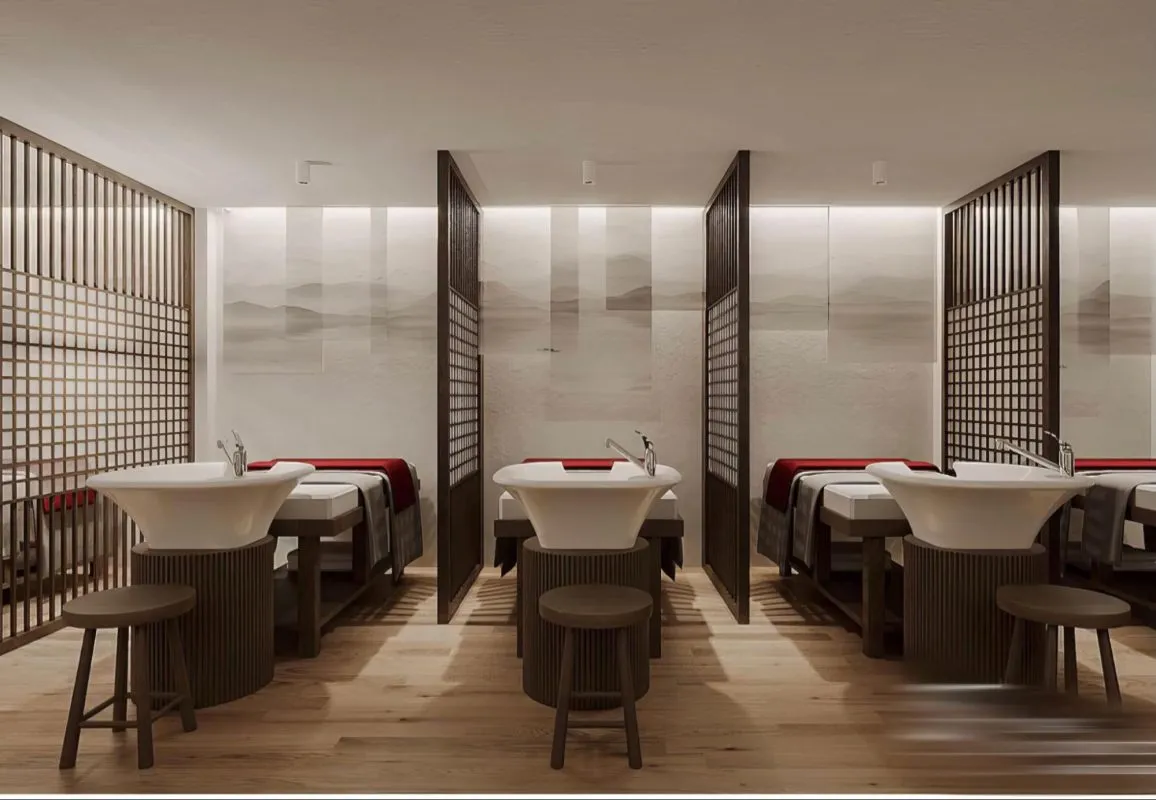 Modern herbal hair wash bed in an Eastern-style setting at Massage Cổ Phong